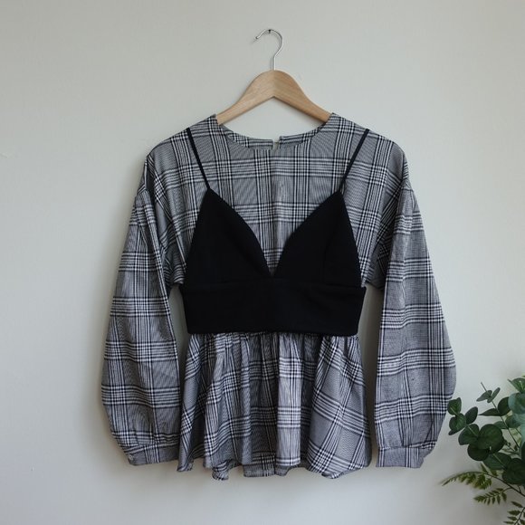 Two piece plaid peplum top - Picture 3 of 15